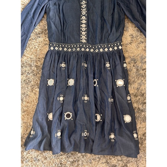 Boston Proper Beaded Denim Dress Beaded Detail Cowgirl Chic Concert Festival 8 - Picture 3 of 10